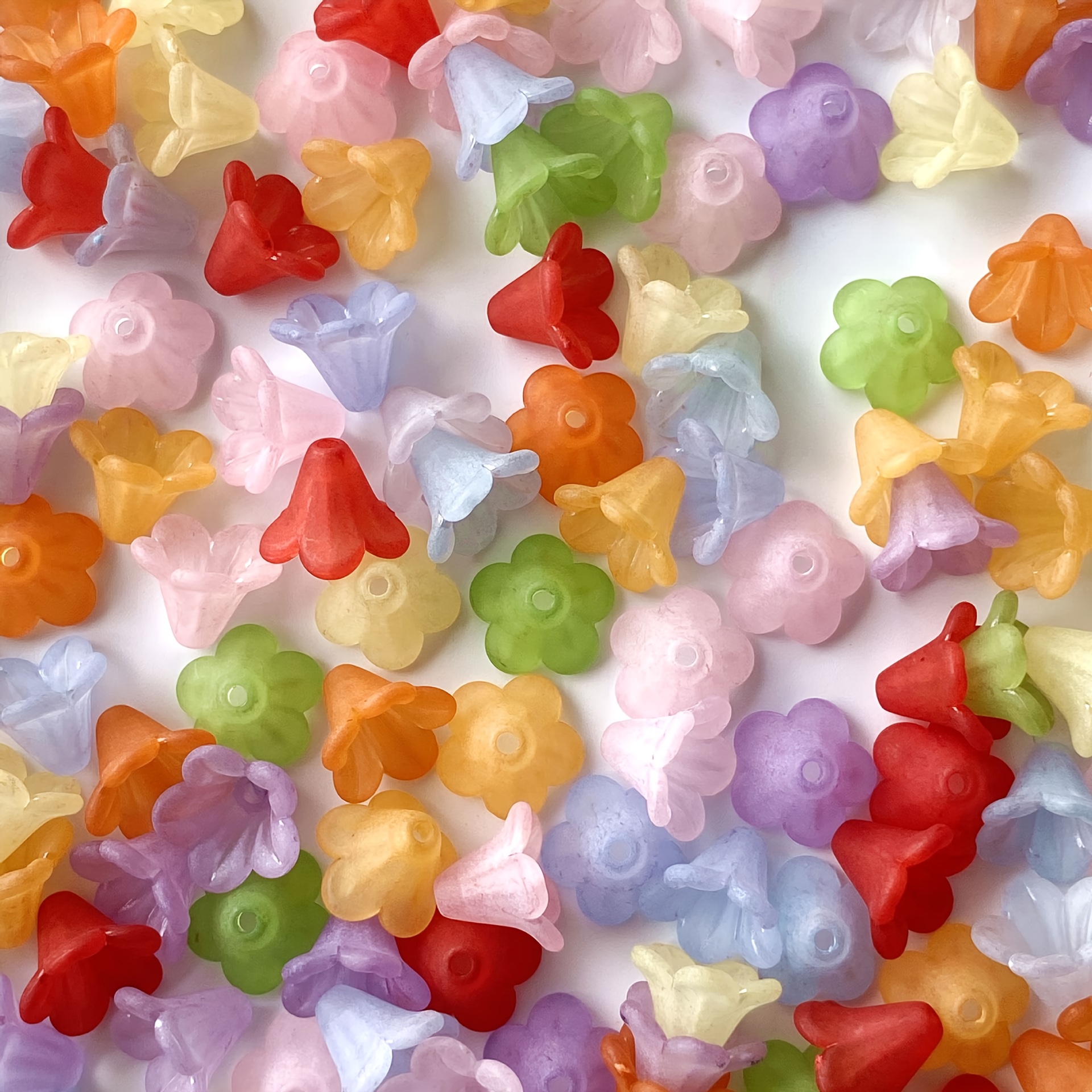 300pcs 10x14mm Frosted Assorted Flower Charms, Decorative Beads With Hole For Crafts, Cute Earring Pendant Supplies, Versatile Embellishment Kit