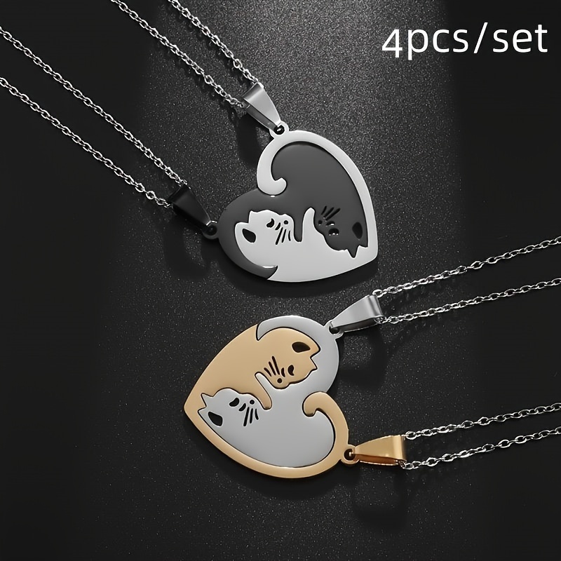 

4pcs/set New Fashion Cute Pet Cat Pairing Couple Necklace Fashion Stainless Steel Men Women Best Friend Pendant Jewelry Gift