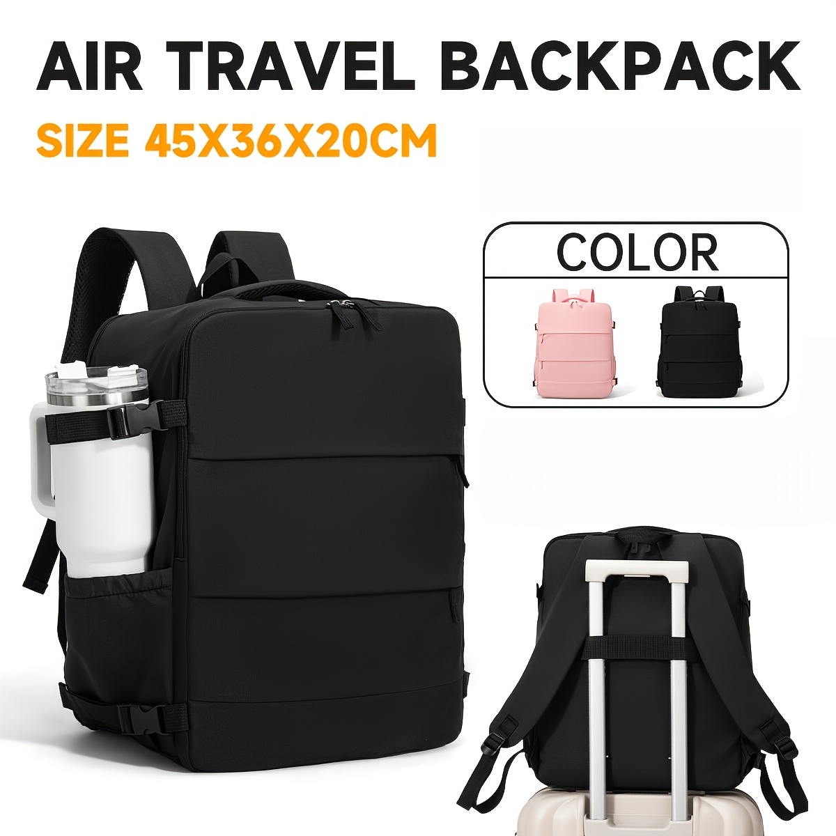 TEMU Easyjet Underseat Backpack Cm Cabin Bag, Air Travel Carry On Backpack With Side Pocket, Front Zip Pocket, Luggage Strap, Top Handle And