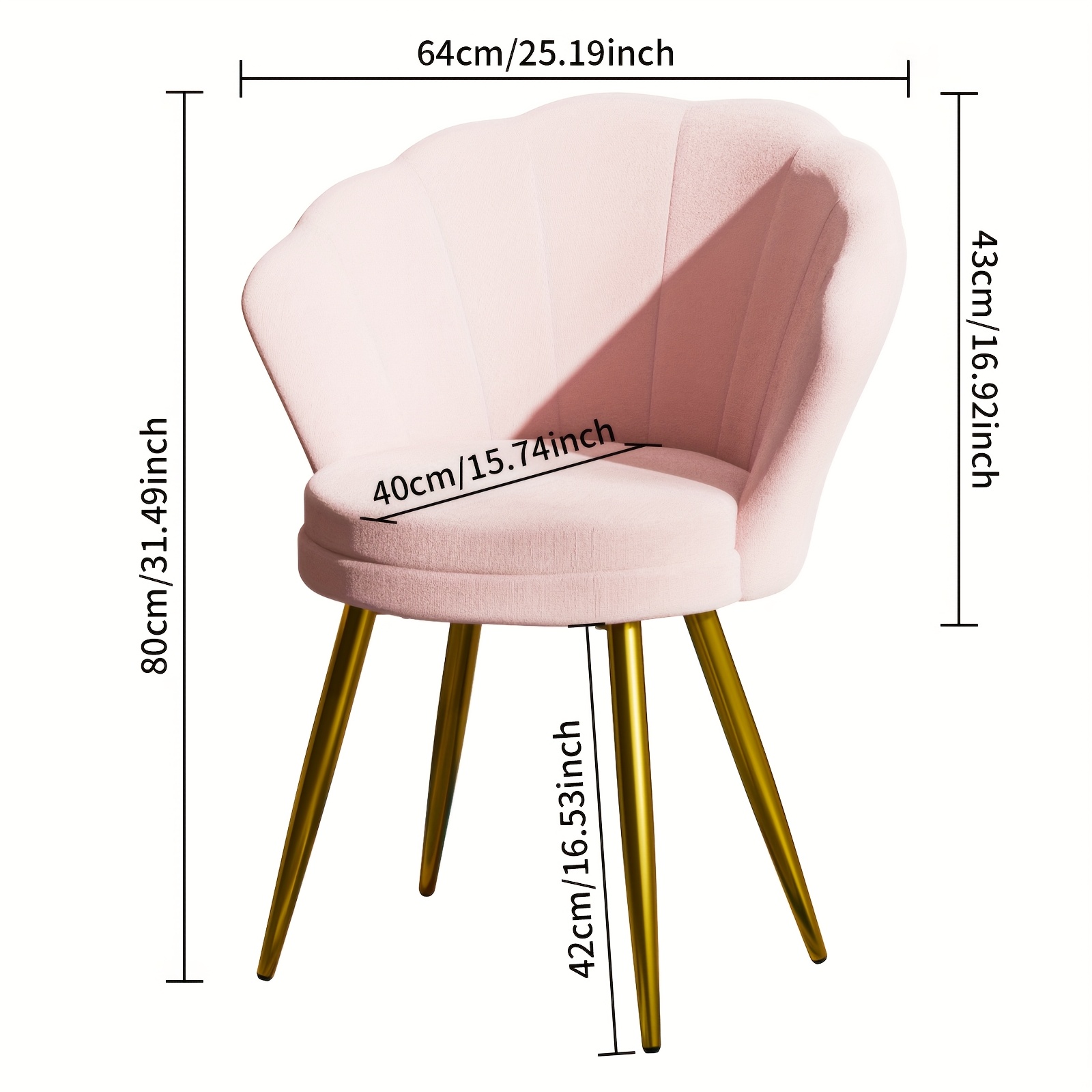 Image of Ergonomic High Back Dining Chair - Pink Velvet Cushioned Seat, Golden Metal Legs For Kitchen, Living Room & Bedroom, Support Desk Chair (1pc)