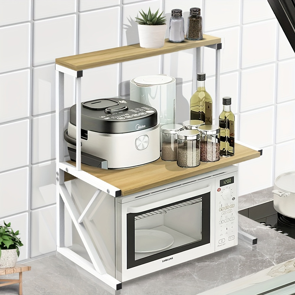 TEMU Estante de microondas de 2 niveles, estante de almacenamiento para encimera de cocina, organizador de encimera de cocina 65x54x30cm