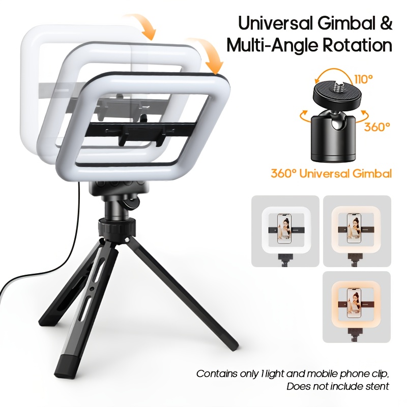 [Adjustable] LED studio fill light, mobile phone fill light, can be used handheld or installed on a base (excluding the base), with 3 adjustable color temperatures, USB power supply, suitable for selfies, makeup, video recording, and live streaming