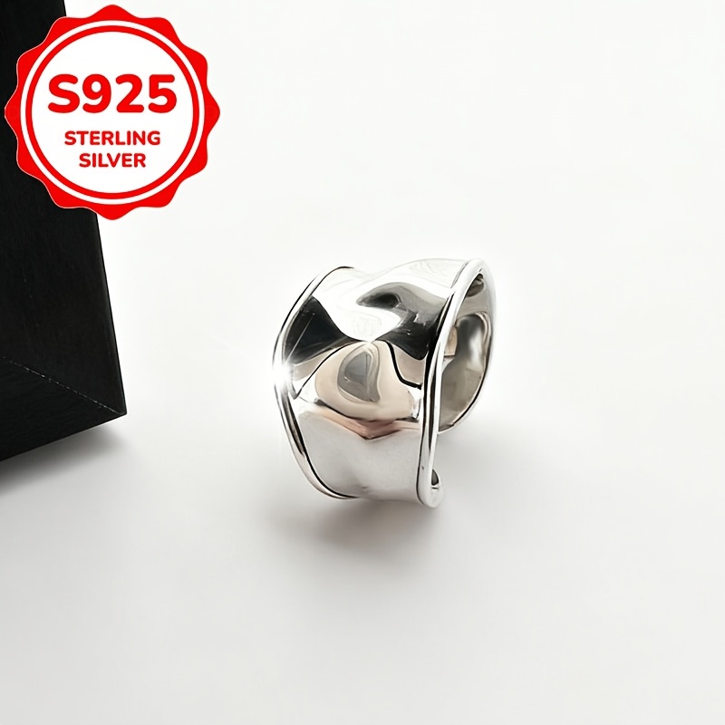 Women's S925 Sterling Silver Wide Band Ring, Premium Design