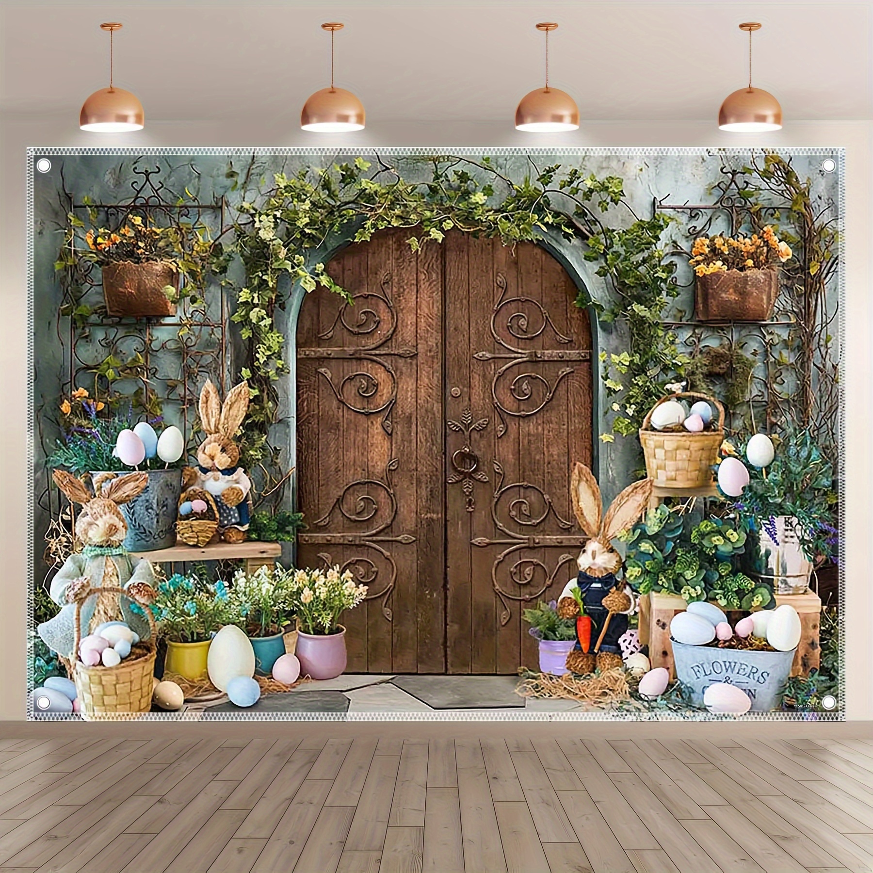 

Photography Backdrop - Spring Easter Theme With Rabbit & Colorful Eggs, 7x5ft/8x6ft/10x8ft Sizes , Rust-proof Metal Grommets For Easy Hanging, Machine Washable