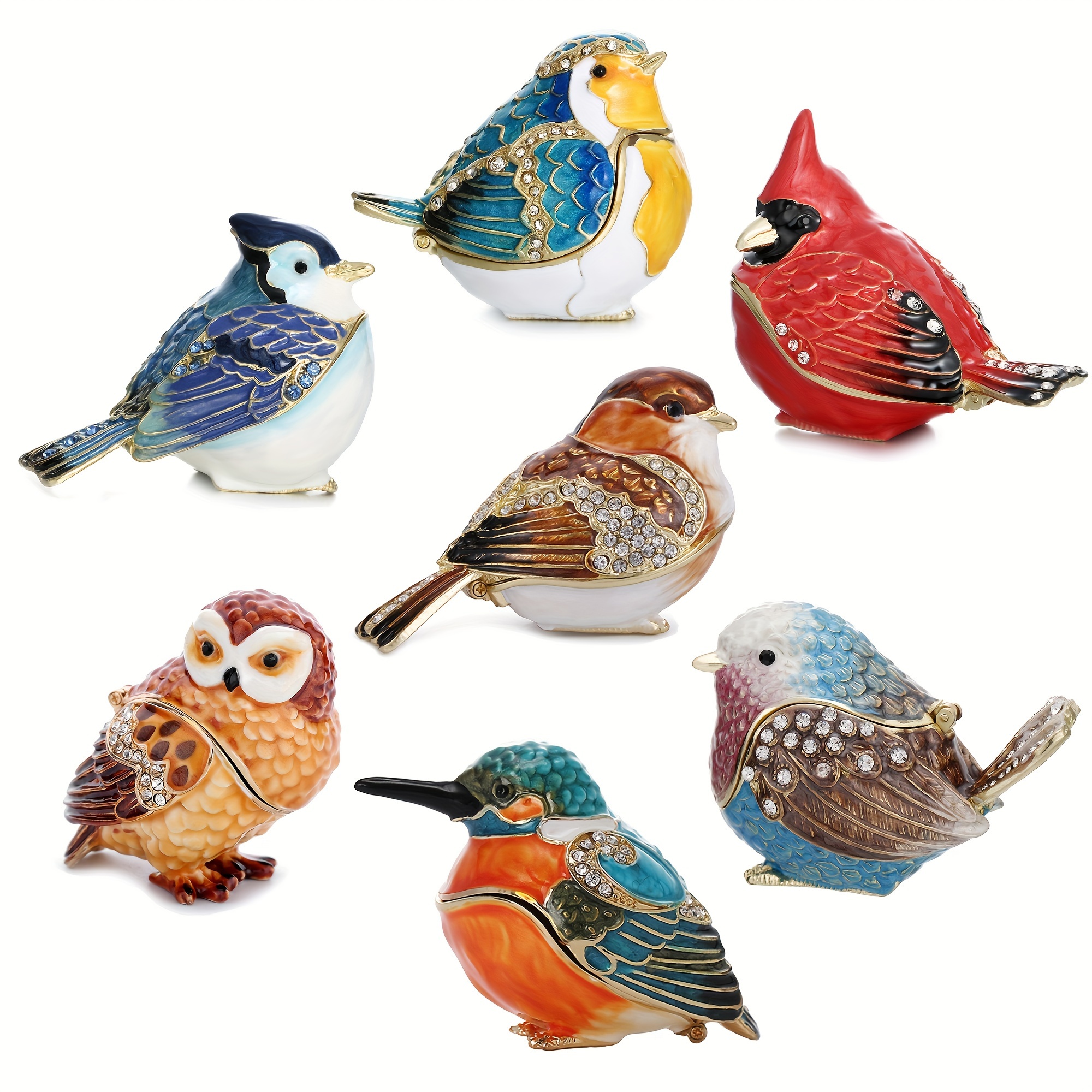

1pc Hand Painted Cute Birds Trinket Box, Hinged Enameled Animals Jewelry Box, Unique Mini Ring Jewelry Organizer, Vintage Bejeweled Storage, Collectible Figurine Keepsake Home Farmhouse Decor