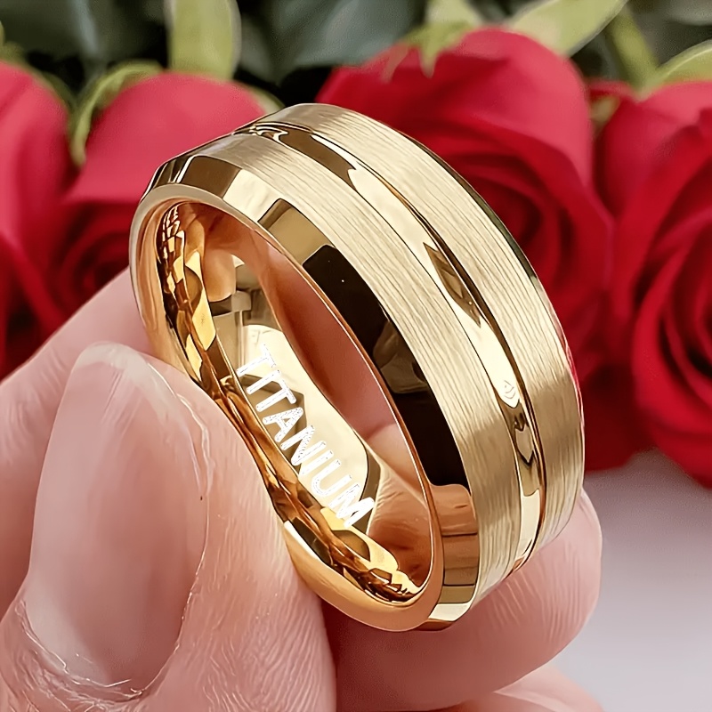 TEMU pour homme en acier de titane doré brossé 8 mm, convient à tous, hypoallergénique et au design élégant et luxueux, parfait pour des occasions