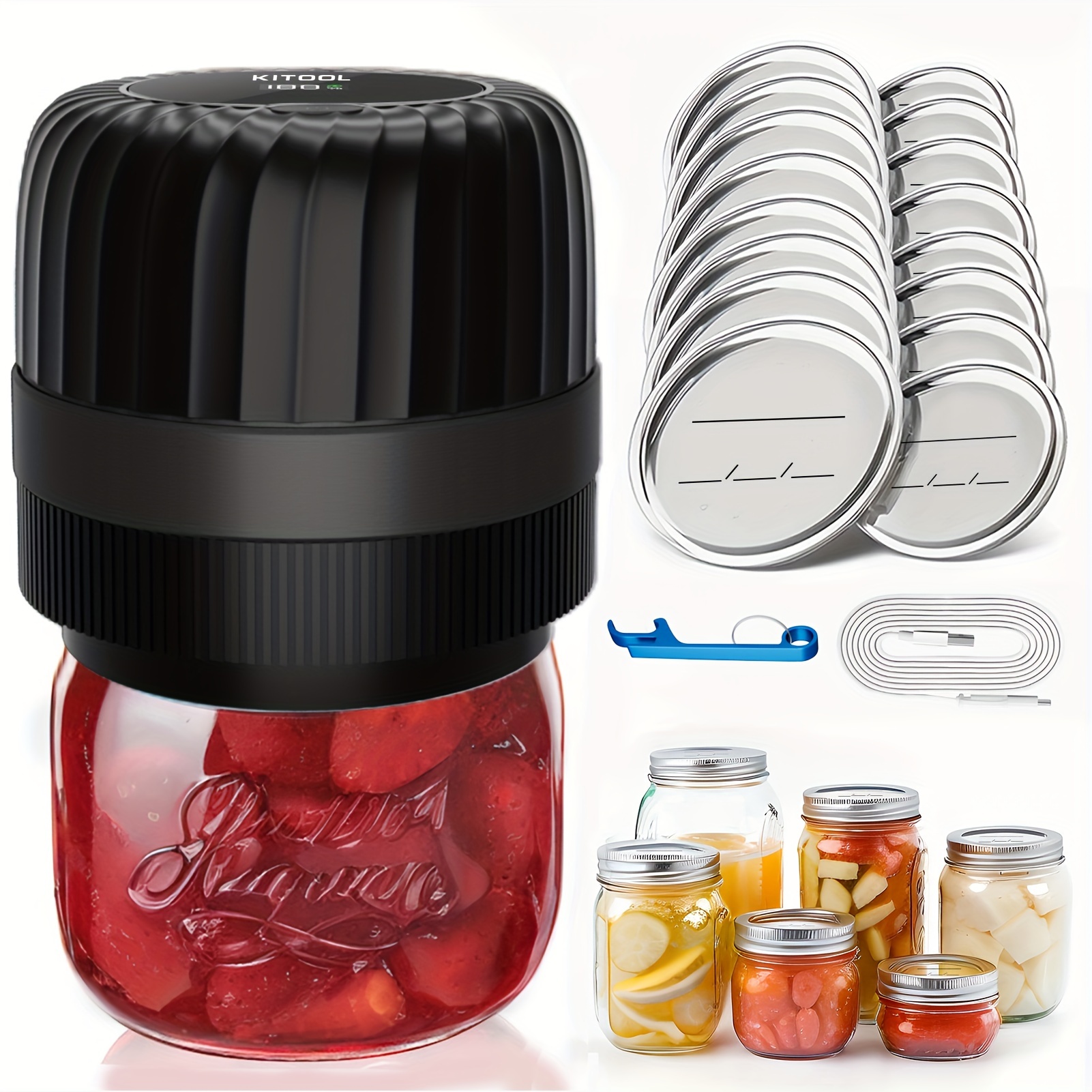 

Electric Mason Jar Vacuum Sealer Kit For Wide-mouth & Regular-mouth Mason Jars, Food Saver Vacuum Canning Sealer Machine Includes 16 Jar Lids