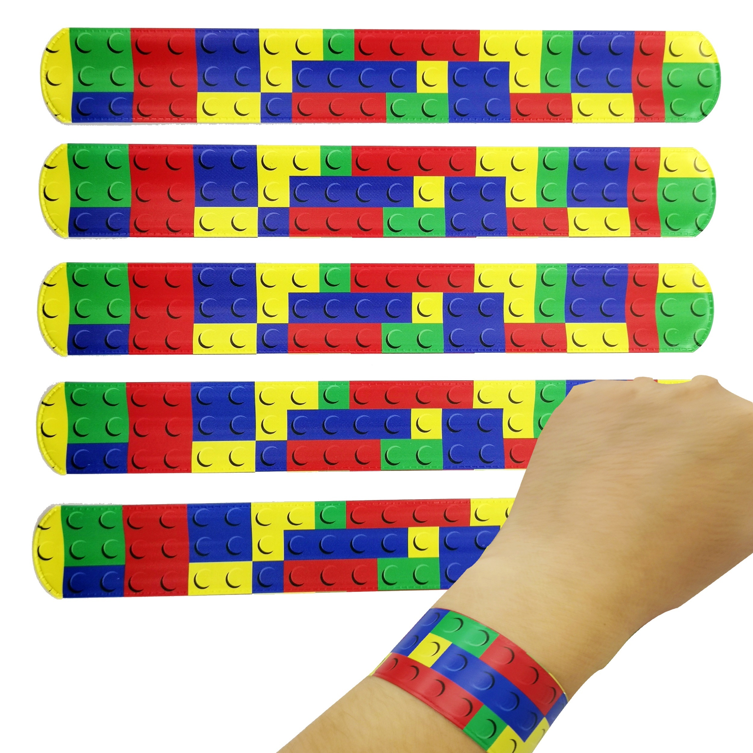 

12pcs Colorful Building Blocks Slap Bracelets - Fun Wristbands For Parties, Classroom Rewards & Birthday Favors