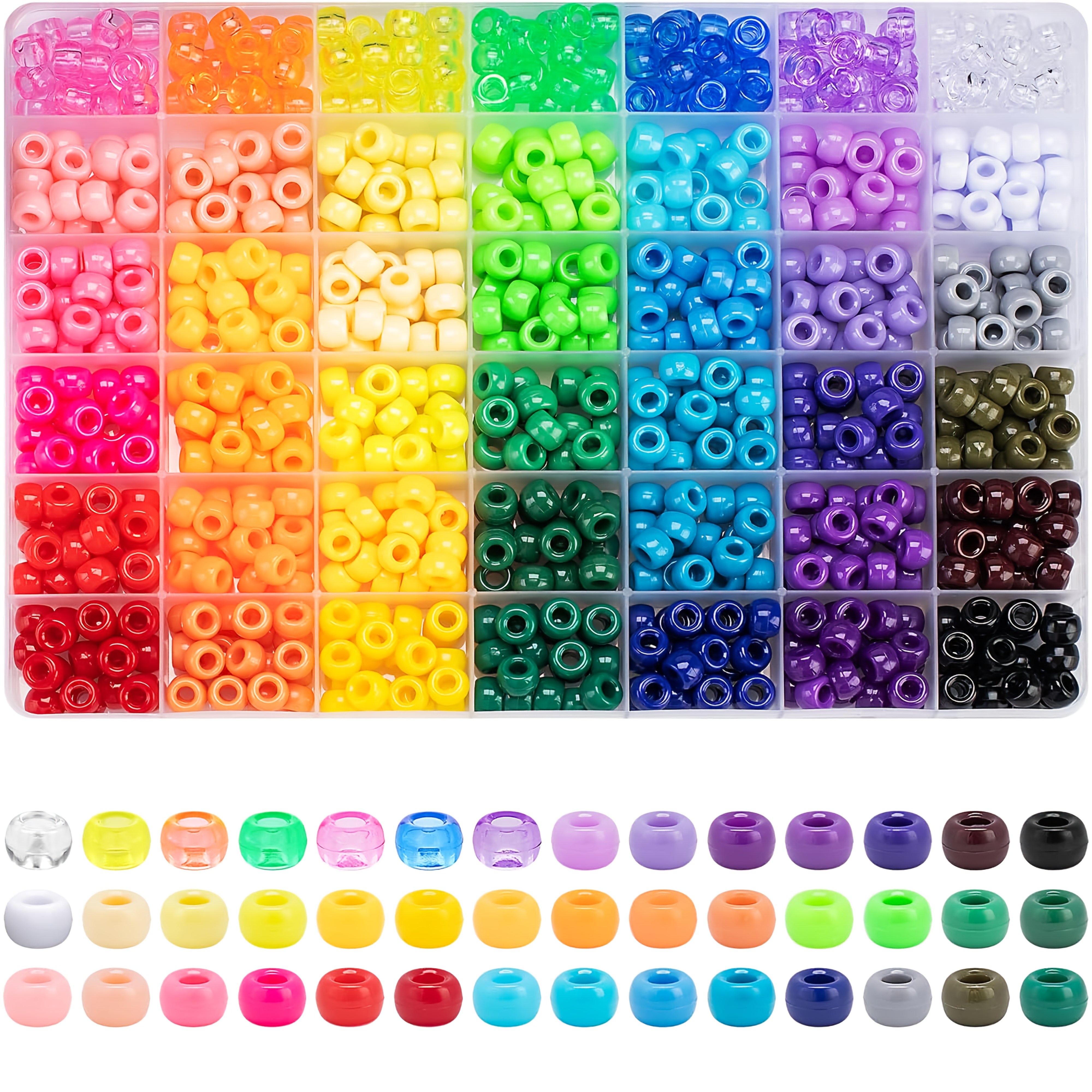 Image of 42 Colors Pony Beads, 750pcs Rainbow Plastic Beads For Bracelet Making Hair Braiding Diy Crafts Kandi Jewelry Key Chains Chirstmas Gifts
