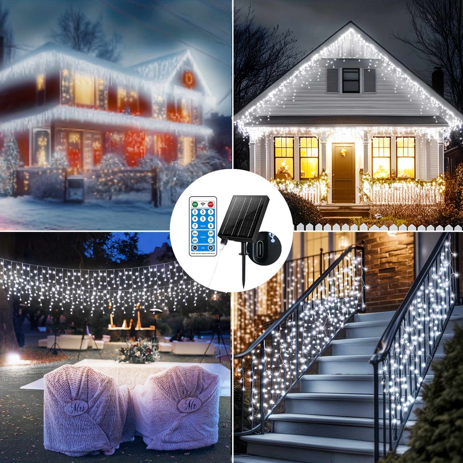 Solar Icicle Lights Outdoor 76.4ft 780led 2400ma Outdoor Christmas Fairy Light String Usb Rechargeable 8 Timed Remote Control Flashing Lights Suitable For Christmas Roof Party Wedding (white Light)