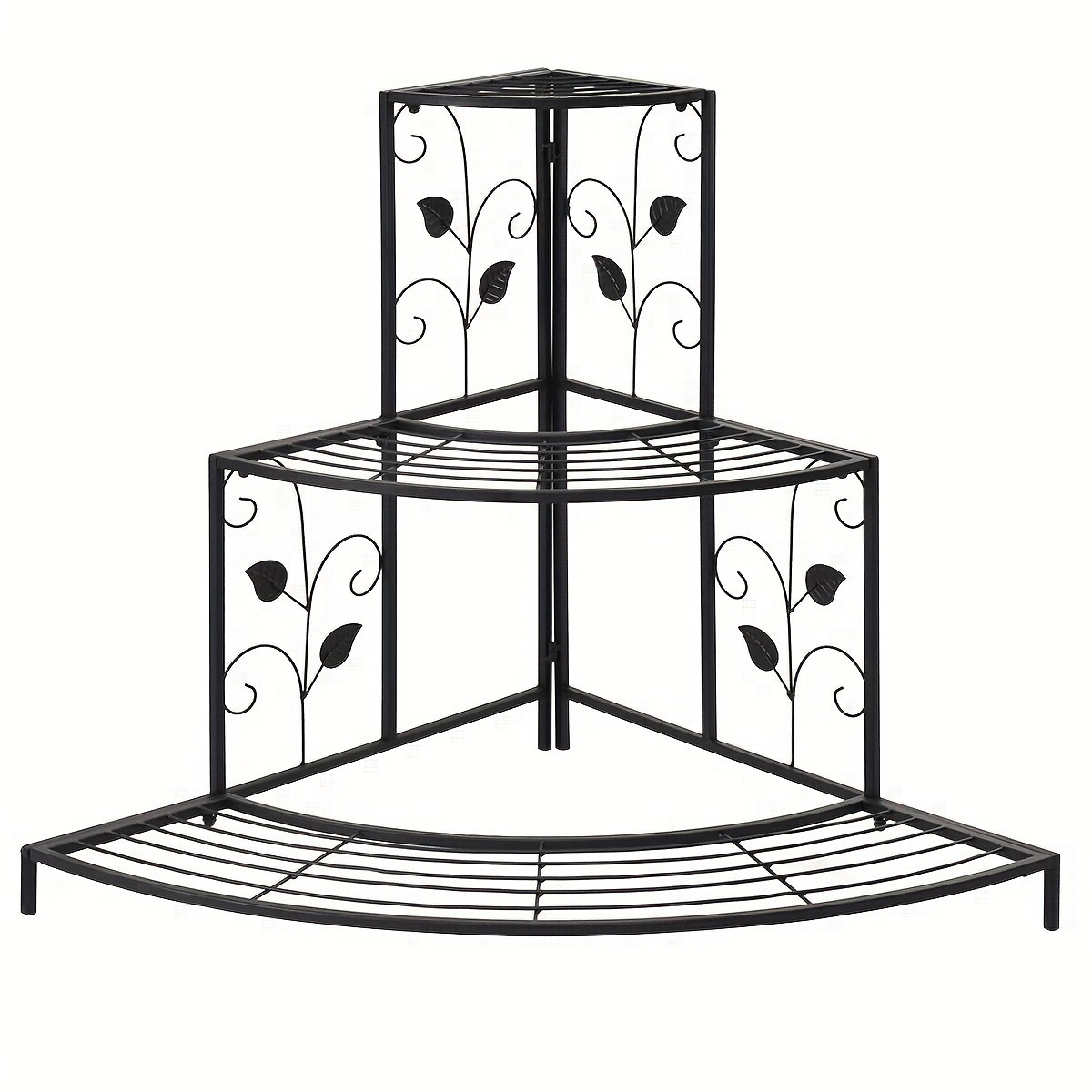 

1pc 3-tier Corner Metal Flower Rack, Floral Plant Stand With Vine Leaf Design, Stair-style Display Ladder, 42x34x15 Inches, Home & Garden Decor, Load Capacity Up To 33lbs Per Shelf