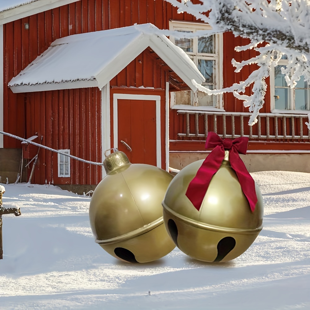 

1pc Christmas Inflatable Bell Decoration, Thickened Pvc, Round Shape, Hanging Decor For Garden, Patio, Holiday Gift With Bow Option, No Electricity Needed