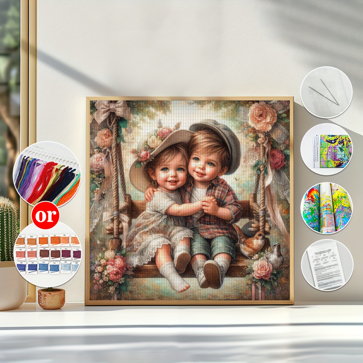 TEMU 1 kit de point de croix estampillé 40X40cm/15.7X15.7 pouces 11CT/14CT cadre, pièces, convient aux débutants adultes, ensemble de point de croix