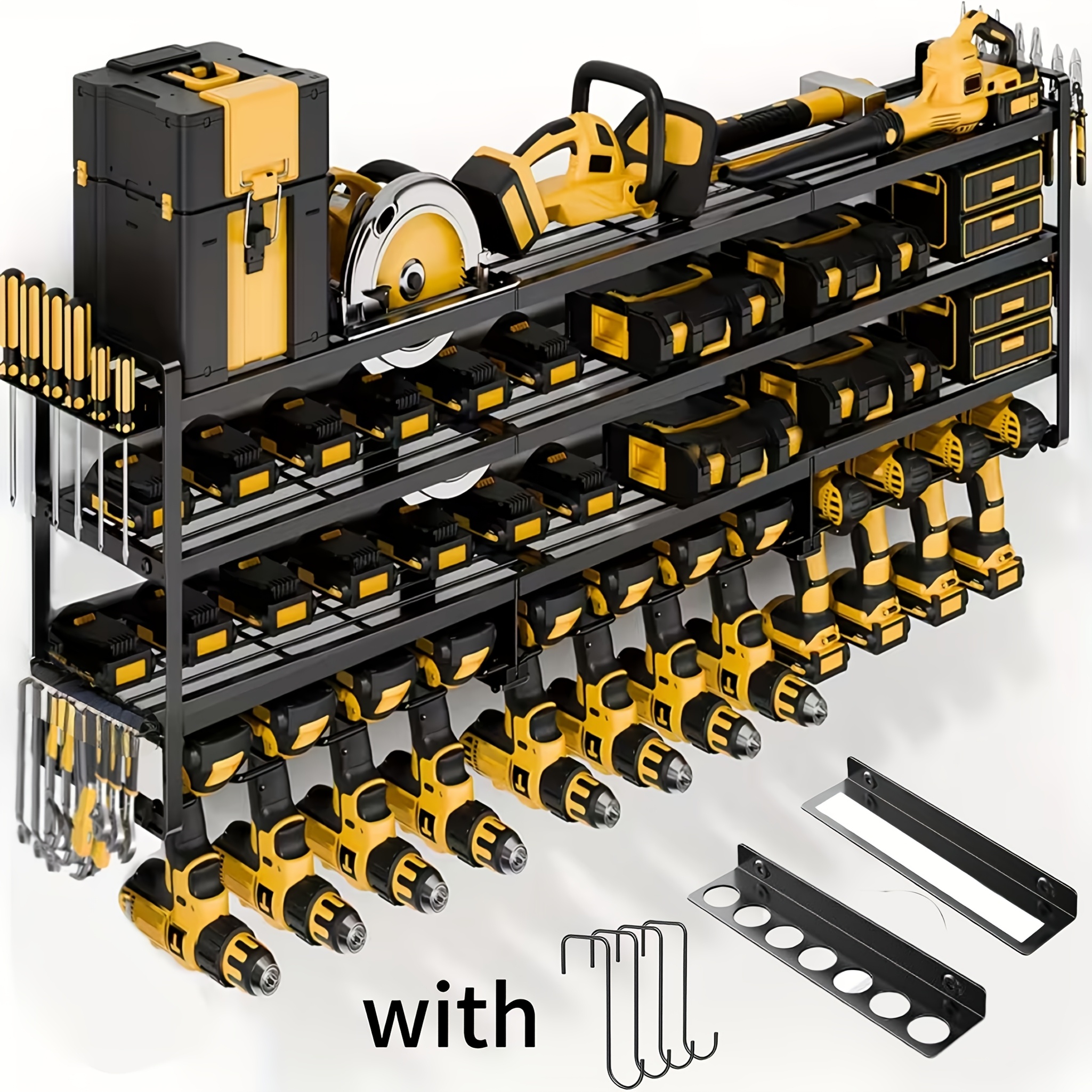 TEMU Large Power Tool Organizer Wall Mount, Heavy Duty 4 Tier 12 Drill Holder, Garage Tool Organizer And Storage, Suitable Tool Rack For Workshop,