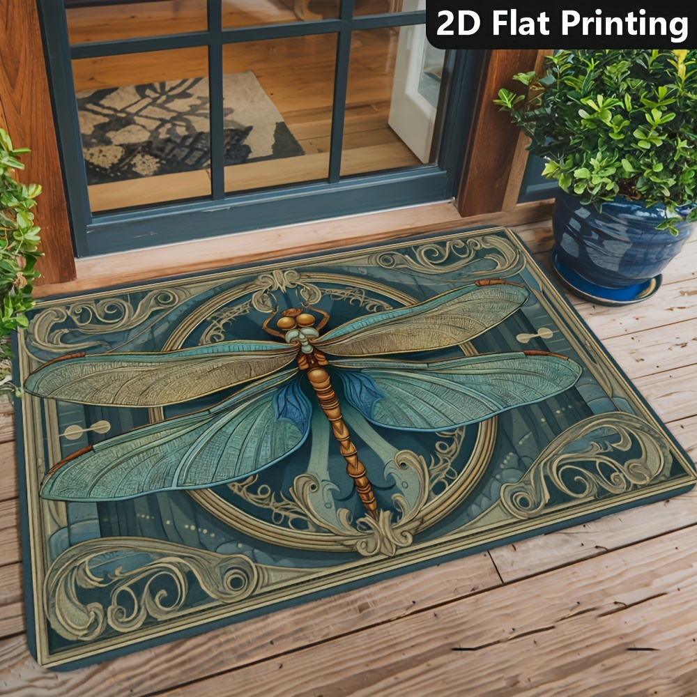 E-shop 2D Flache Türmatte mit Libellen-Design | Polyester, Maschinenwaschbar, Geeignet für , Küche, Badezimmer, Innen- und Außenbereich