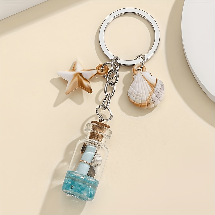 TEMU 1pc Cute Accessory Backpack Key Chain Pendant, Ocean Themed Wishing Bottle Drift Bottle Starfish And Seashell Key Chain