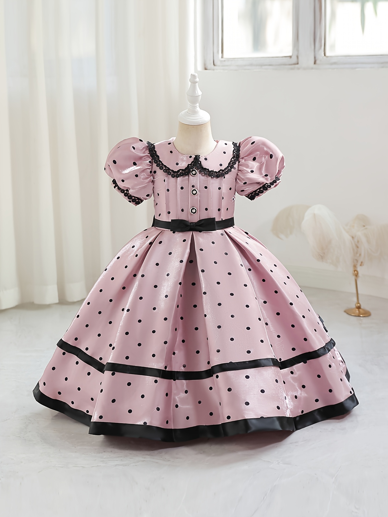 polka dot birthday dress Polka Dot Bow Back Princess Dress, Pink Long Sleeve / 4T main image 0