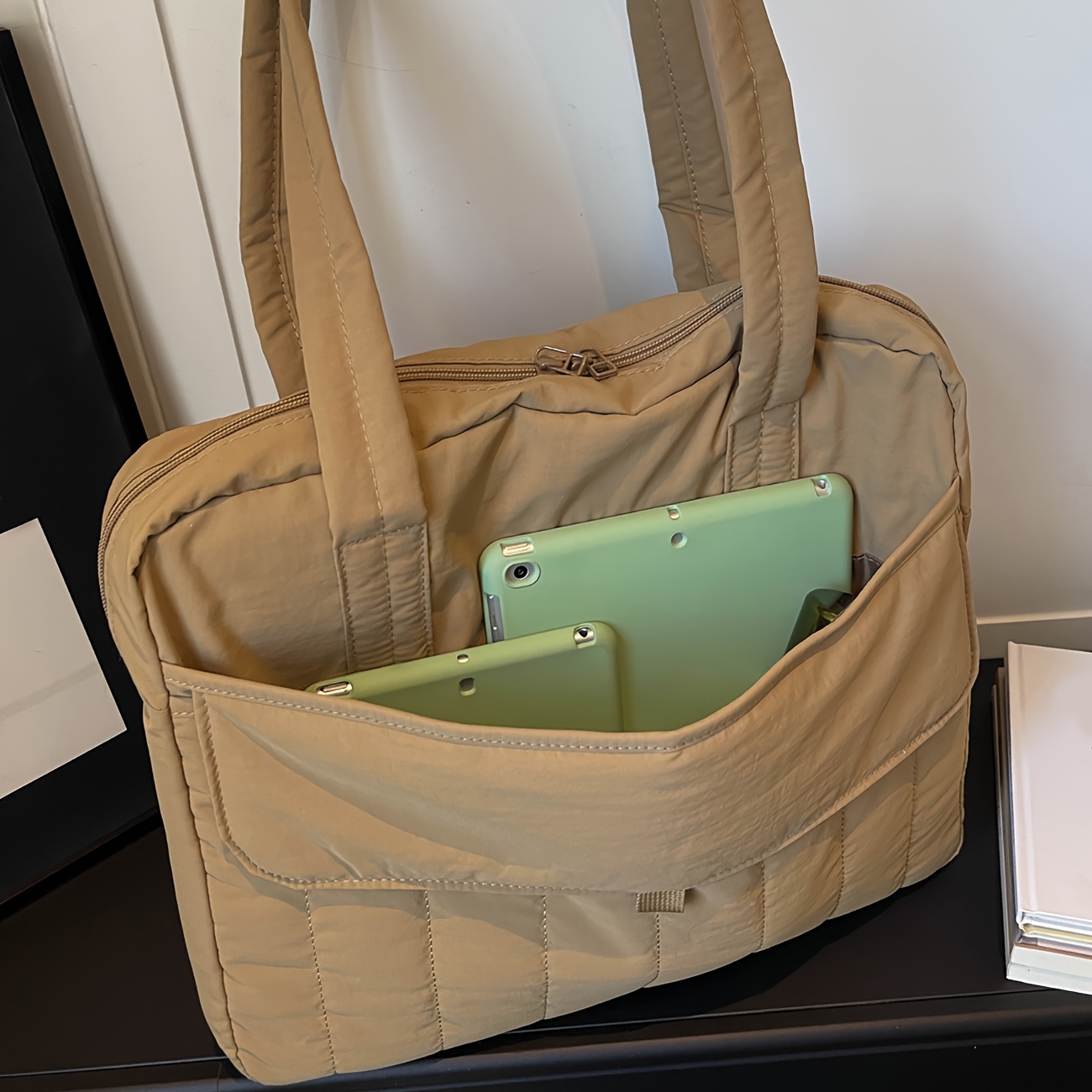 Laptop Tragetasche Für Damen Gesteppte Schultertasche Groß_voghion.com