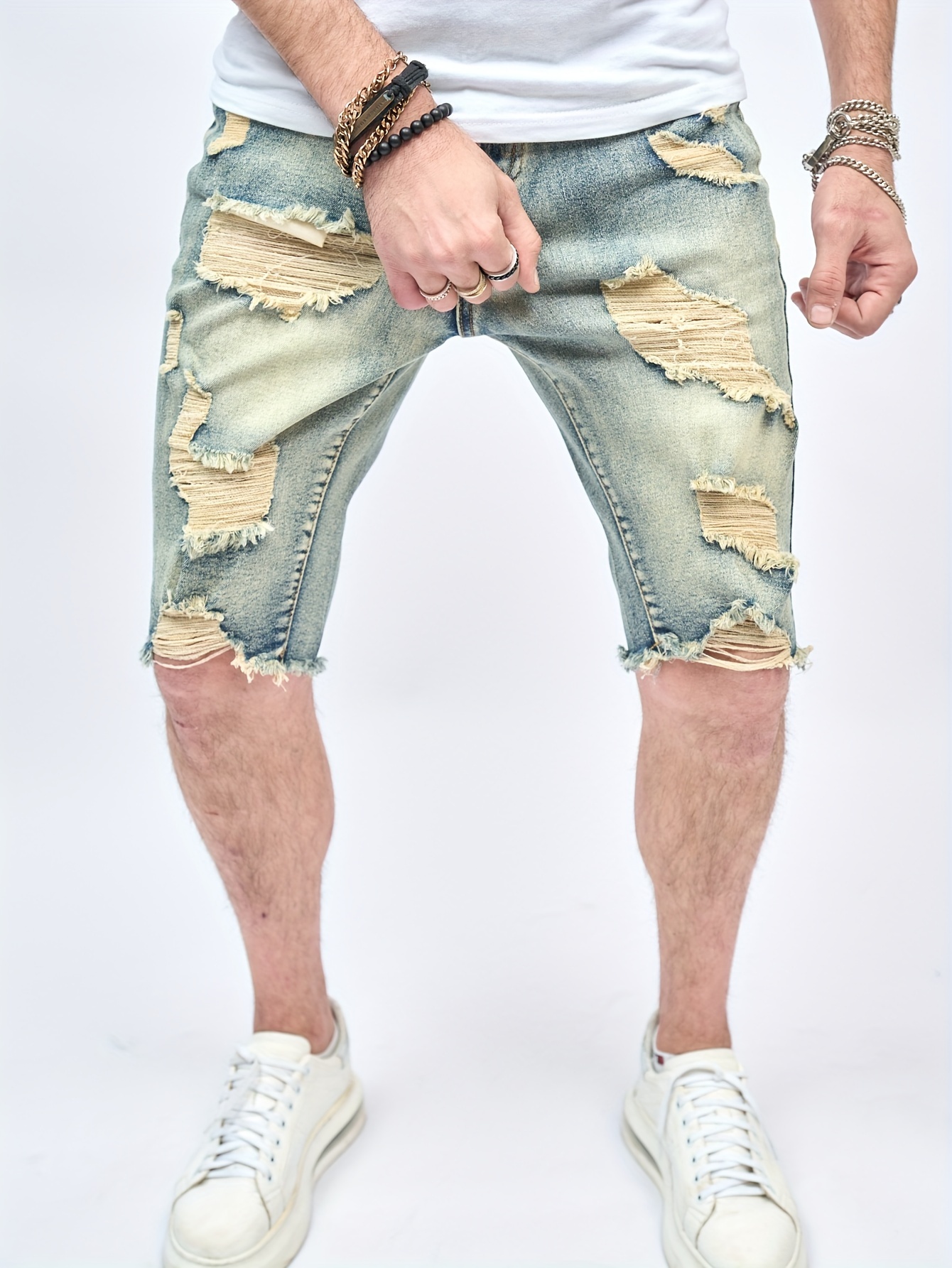 mens skinny fit distressed jeans non see vintage look knee Temu