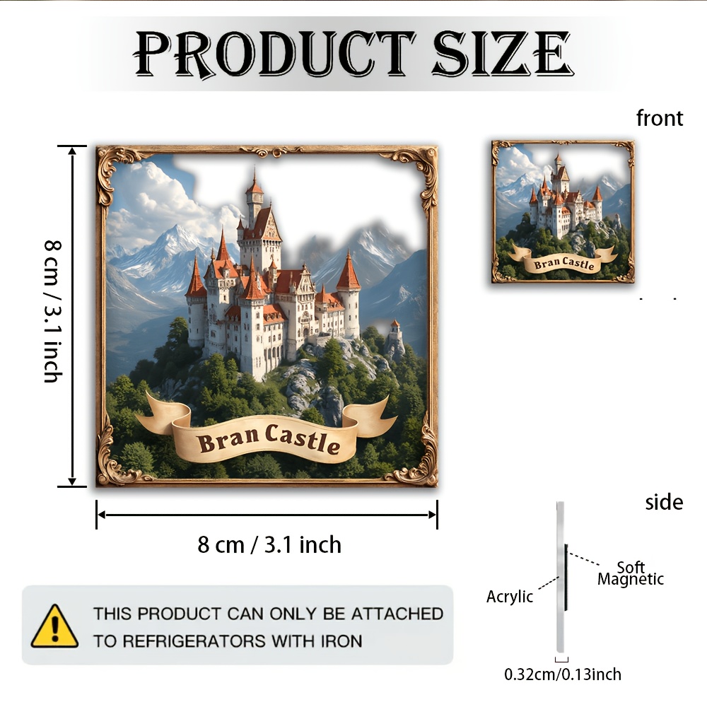 TEMU 1pc 2d Flat Acrylic And Rubber Soft Magnet | Mysterious Castle Magnet - Medieval With Snowy Mountains And - Perfect For History Enthusiasts, ,