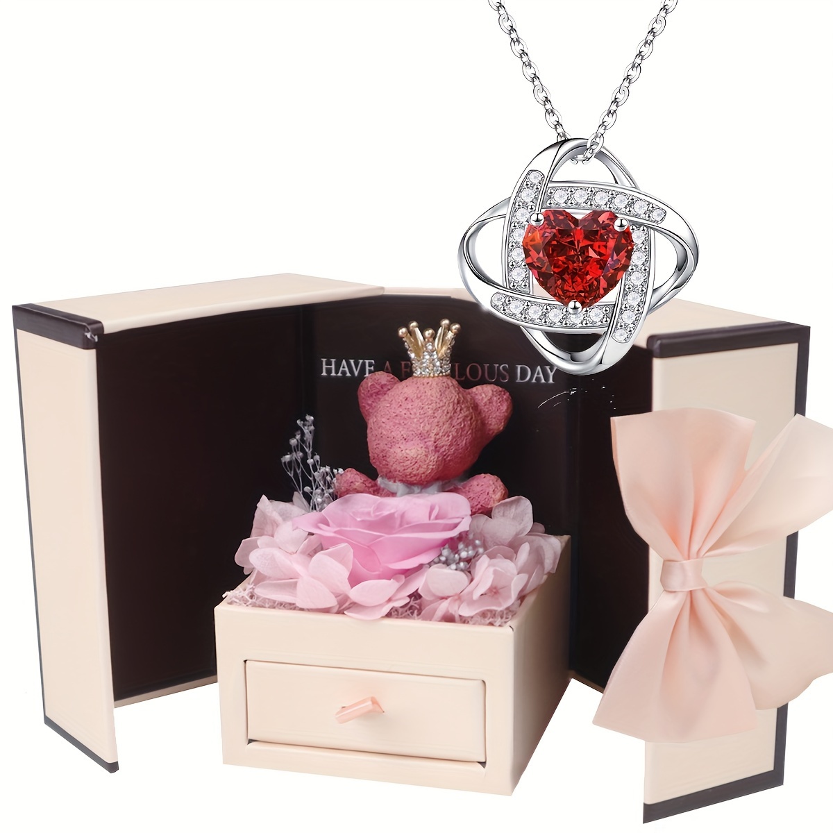 Boîte-cadeau de bijoux de rose préservée, cadeaux pour les femmes