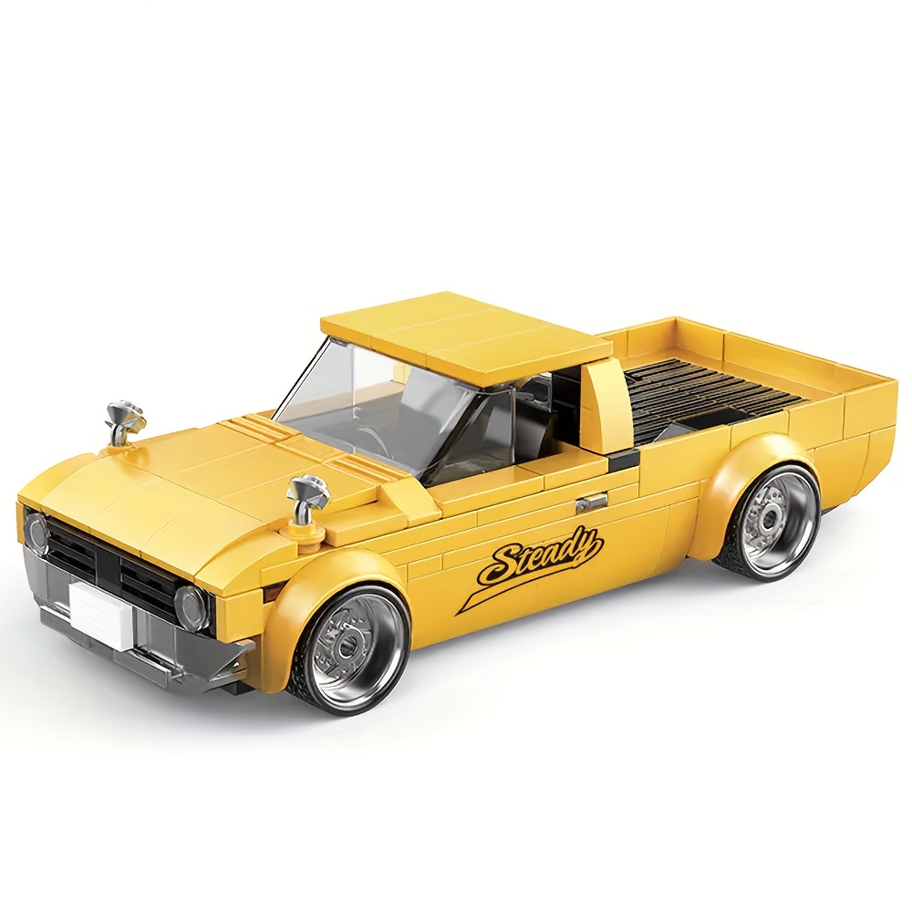 Image of 324pcs Yellow Pickup Truck Building Block Set With Matching Display Cabinet, Suitable For Vehicle Model Enthusiasts' Display Pieces And Puzzle Assembling Enthusiasts' Gifts Pb8842