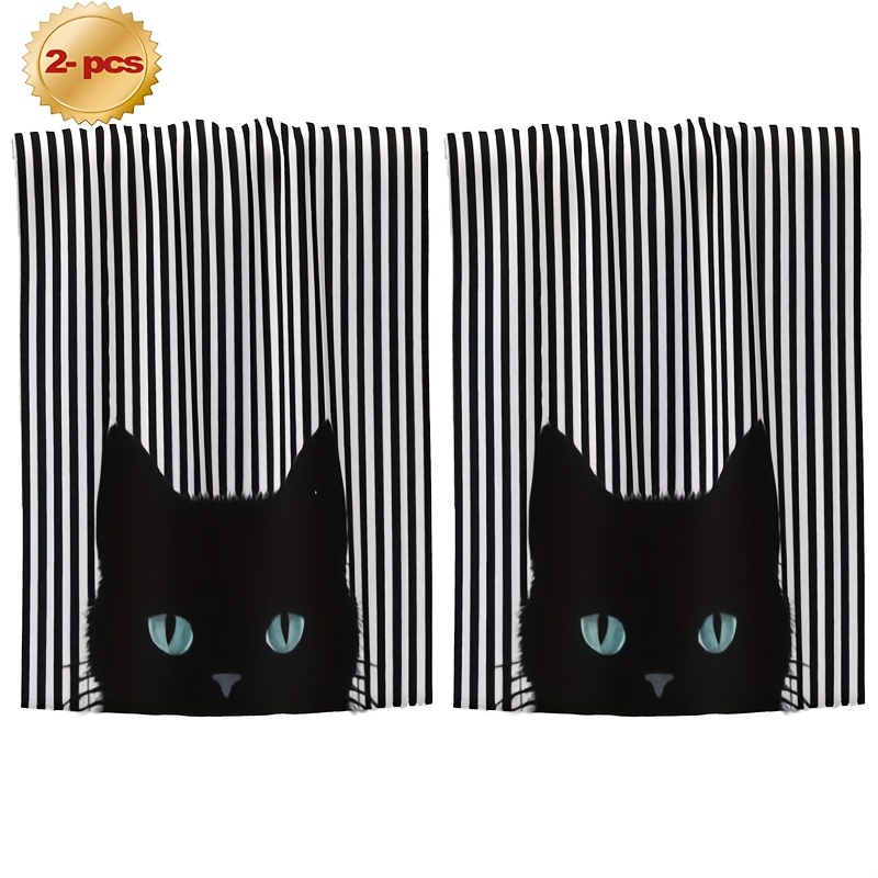 TEMU 2pcs Super Soft Microfiber Kitchen Towels - Black Cat & , Absorbent & Quick-drying, Decorative Hand Towels For Cooking & Cleaning, Machine Washable, , Animal Theme, Dish Towels