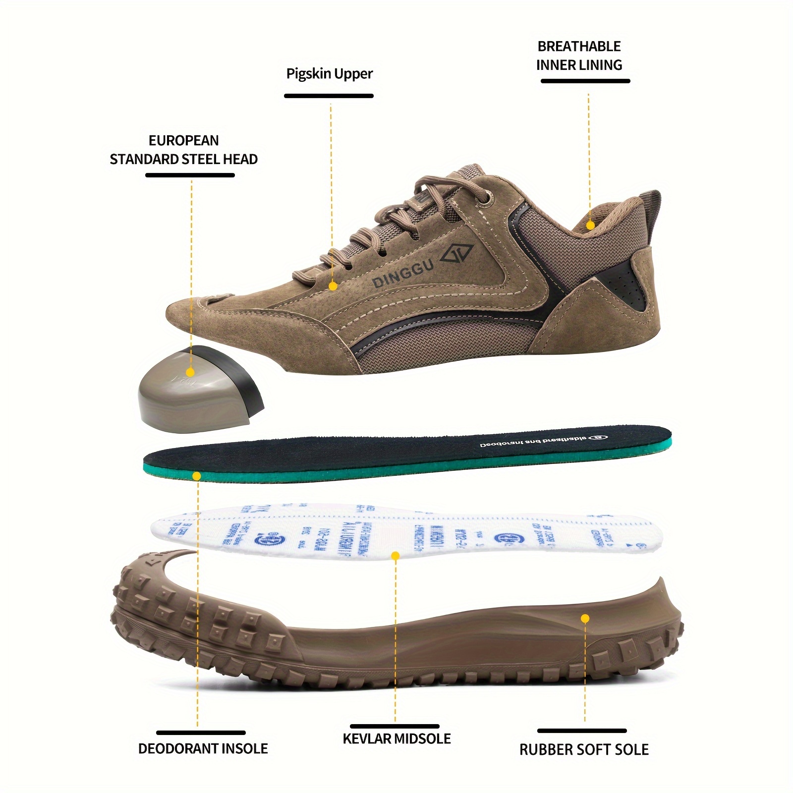 zapatos de seguridad   para hombres con puntera de acero a prueba de pinchazos, anti- , antideslizantes y con absorción de  , ideales para   y la construcción. zapatillas de   transpirables con puntera de acero y cordones para hombres. 7