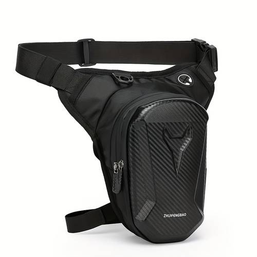 waterproof motorcycle leg bag with headphone jack adjustable shoulder strap and double zipper compartment black eva outdoor riding waist bag for off road bikes and motorcycles adjustable shoulder strap secure storage durable fabric bag