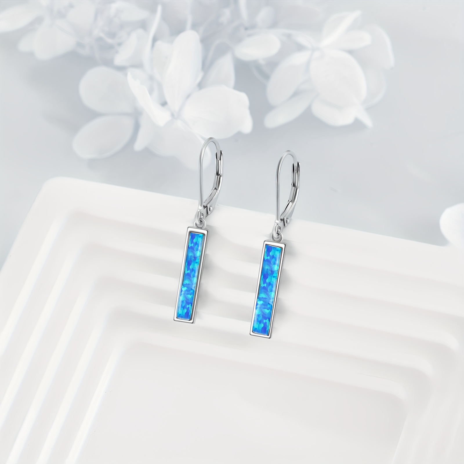   turquoise opal   bar earrings for women sterling silver leverback earrings   Product details 1