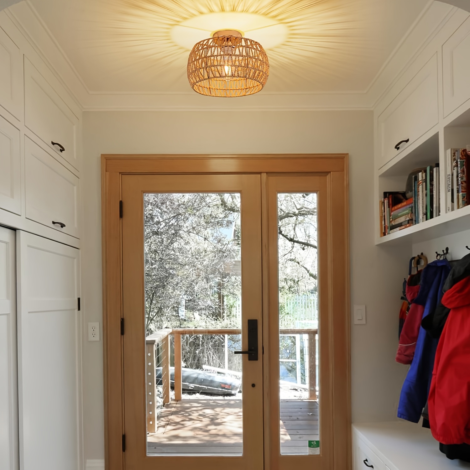Lampada Da Soffitto In Rattan Boho: 3 Luci, Paralume Intrecciato, Per Soggiorno E Camera