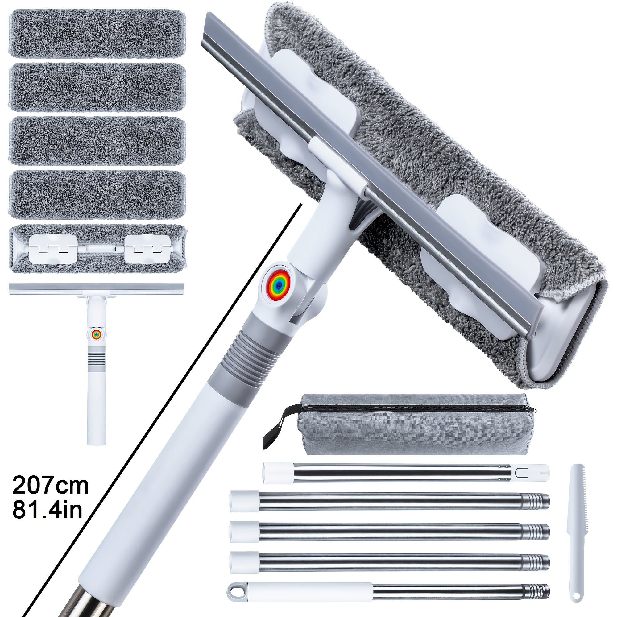 Image of Window Washing Kit With Extension Pole, 2-in-1 Professional Window Cleaner Tool For High/outdoor/glass & Bathroom Surfaces, With 1/5 Reusable Microfiber Cloths