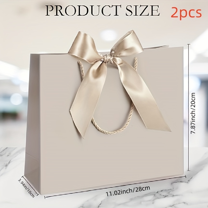 2pcs Handle Gift Bags With Bow Ribbon For Wedding Bridesmaid Valentine's Day Housewarming Birthday Summer Christmas Holiday ()