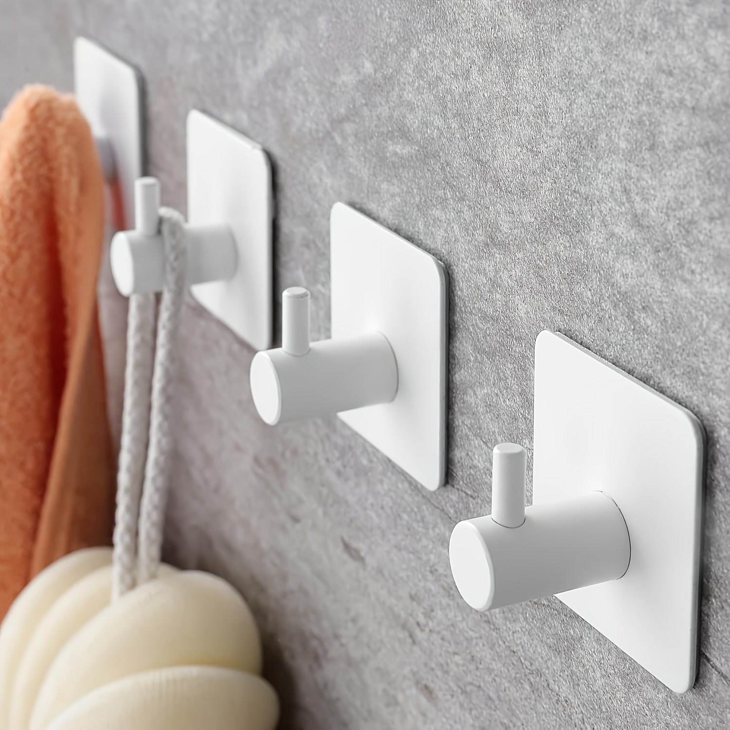 4/10pcs Modern White Wall Hooks - Strong Adhesive, For Kitchen, Bathroom, Shower, And Coat Rack, Stylish Wall-mounted Design