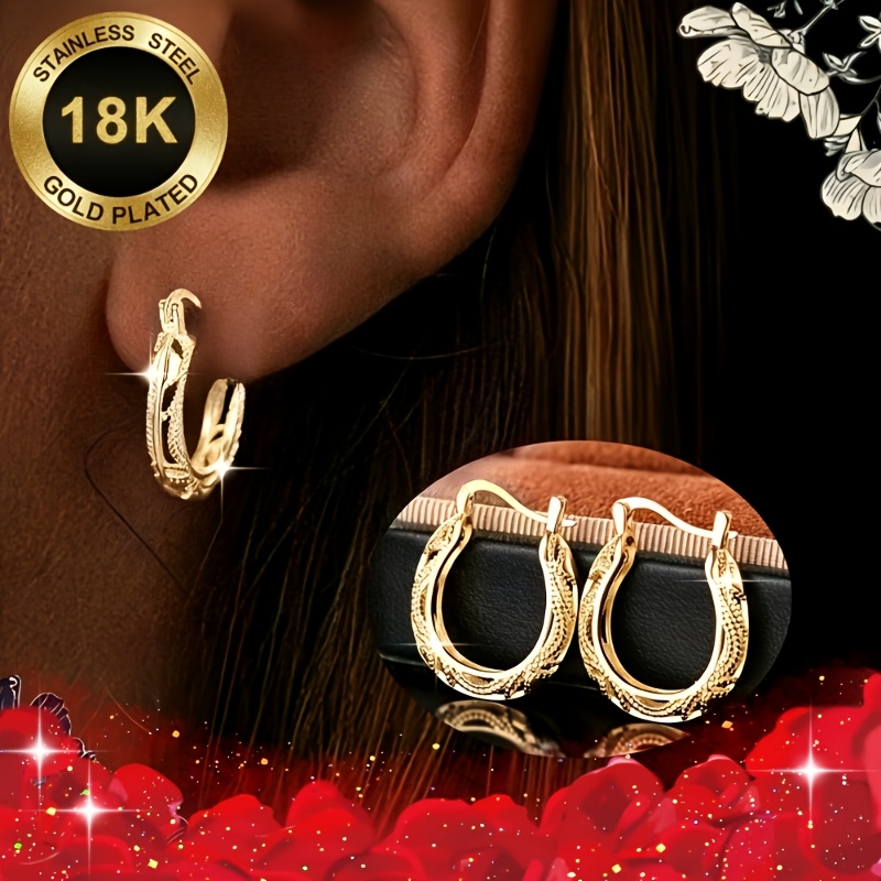 TEMU A Pair Of 18k Gold-plated Light Luxury Elegant Geometric Hoop Earrings, Suitable For Women' And Festive Wear, And As An Anniversary Gift