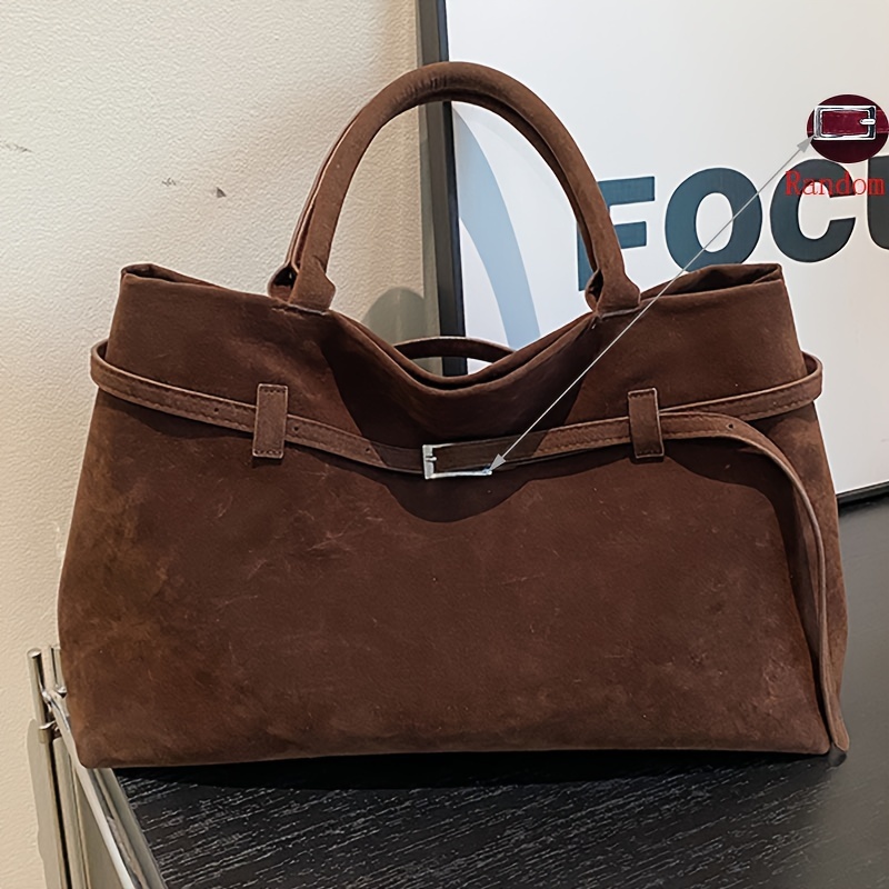TEMU [] New Women's Retro Fashion Solid Color Shoulder Bag, Large Capacity Versatile Easy And Elegant Tote Bag, (random Button )