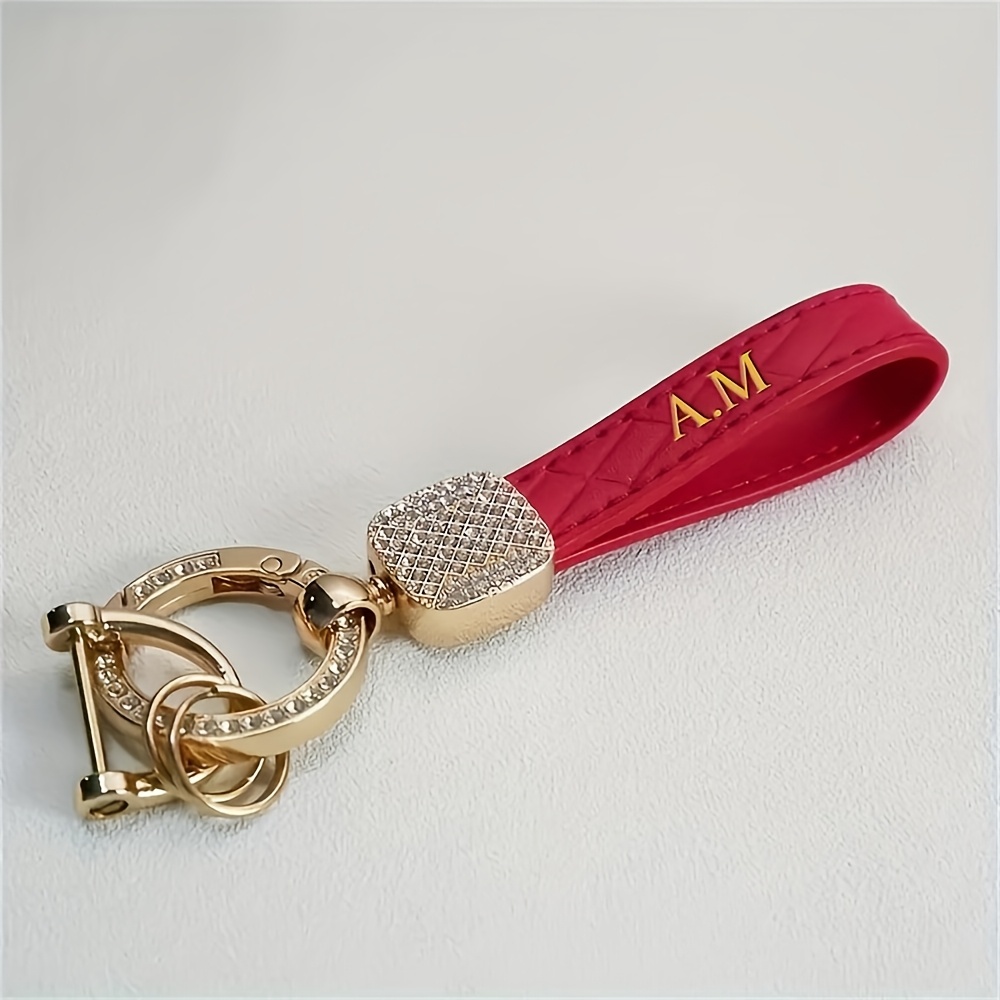 TEMU Personalized Custom Initial Name Pu Leather Keychain Double-sided Line Gift Metal Pendant Pu Keychain Minimalist Keychain Keychain