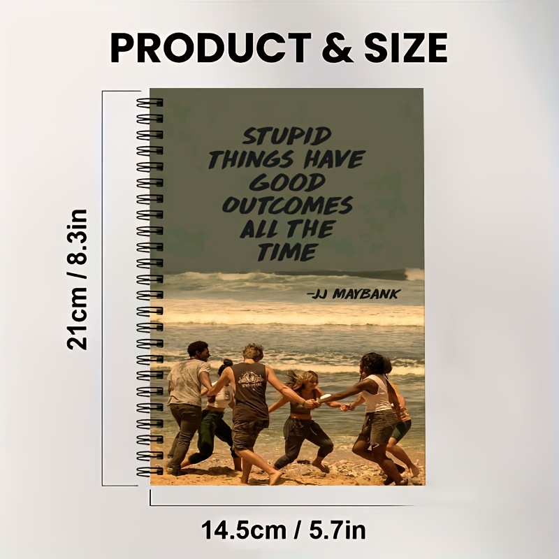 TEMU 1pc [2d] Flat Spiral Notebooks, Jj Quote Notebook Surfing Theme Spiral Bound Notebook Class Record Book Office Meeting Notepad Portable Diary