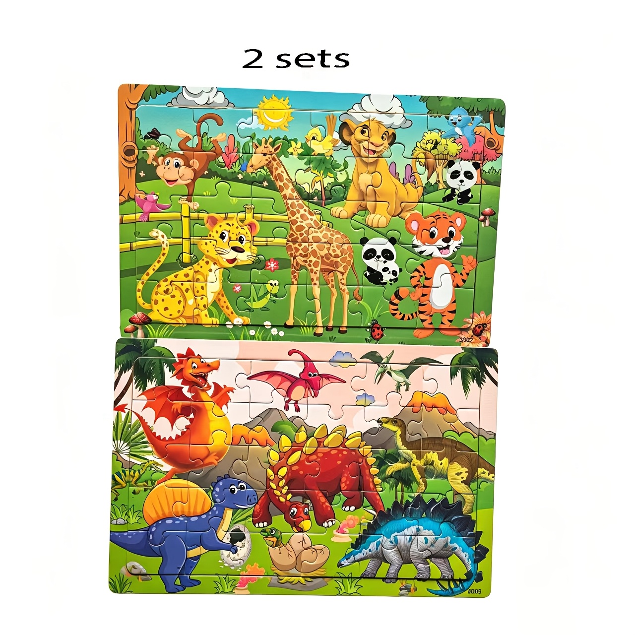 2 Sets Of 30pcs Brain-teasing Wooden Jigsaw Puzzles. 2 Different Combinations Featuring Dinosaurs And A Zoo. Educational Toys For Intelligence Development