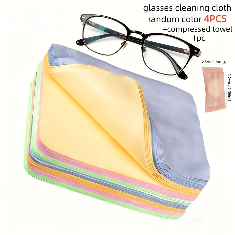 TEMU [Grand Format Haute Qualité] 4pcs Chiffons de Nettoyage en Microfibre et 1pc Serviette Compressée - Anti-Rayures, Anti-Statique, Chiffon Doux