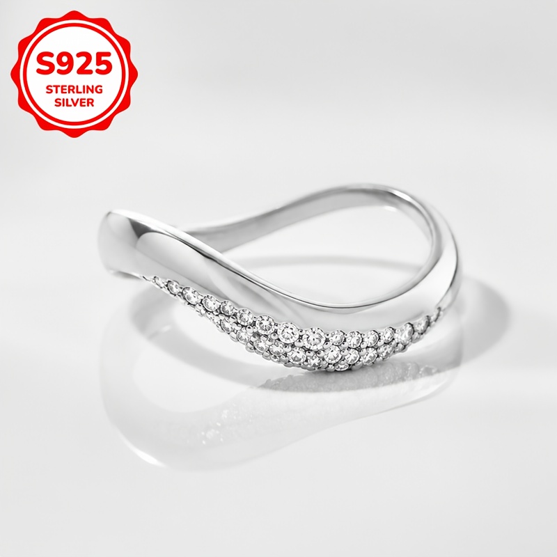 Women's S925 Sterling Silver Curved Irregular Zirconia Ring