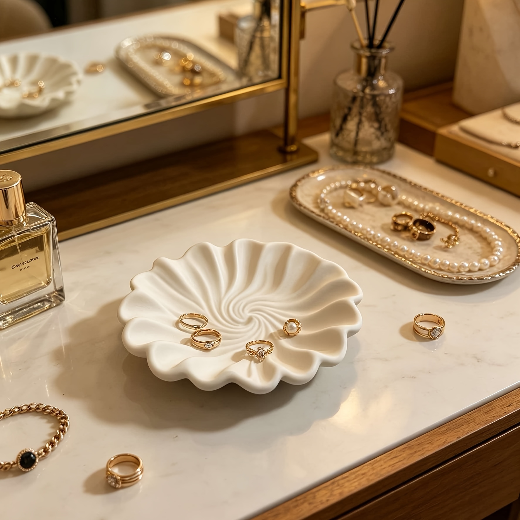 TEMU Bandeja de joyería con estampado 3D de concha en , plataforma de exhibición para , para anillos, aretes, bandeja de joyería, soporte de joyería,