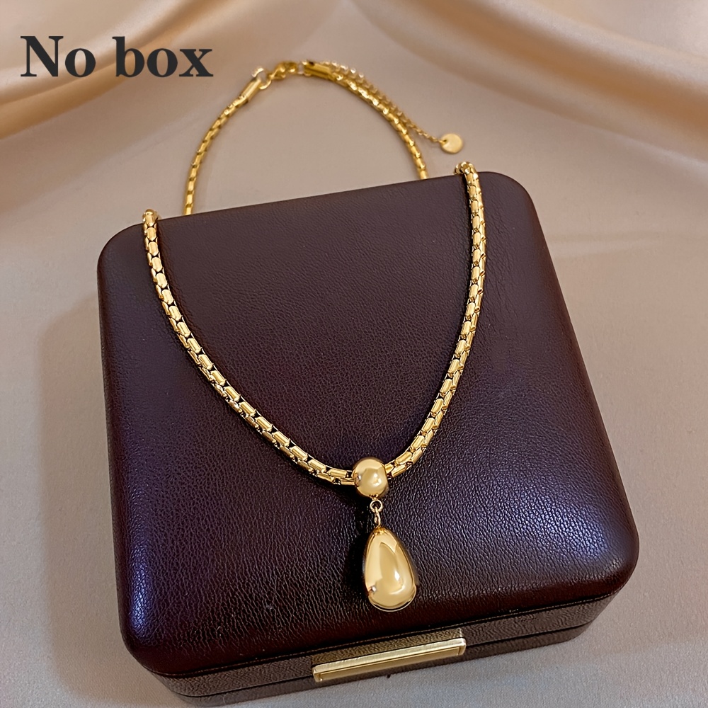 2pc 18K Golden Plated Box Chain Waterdrop & Twisted Dough Pendant Necklace