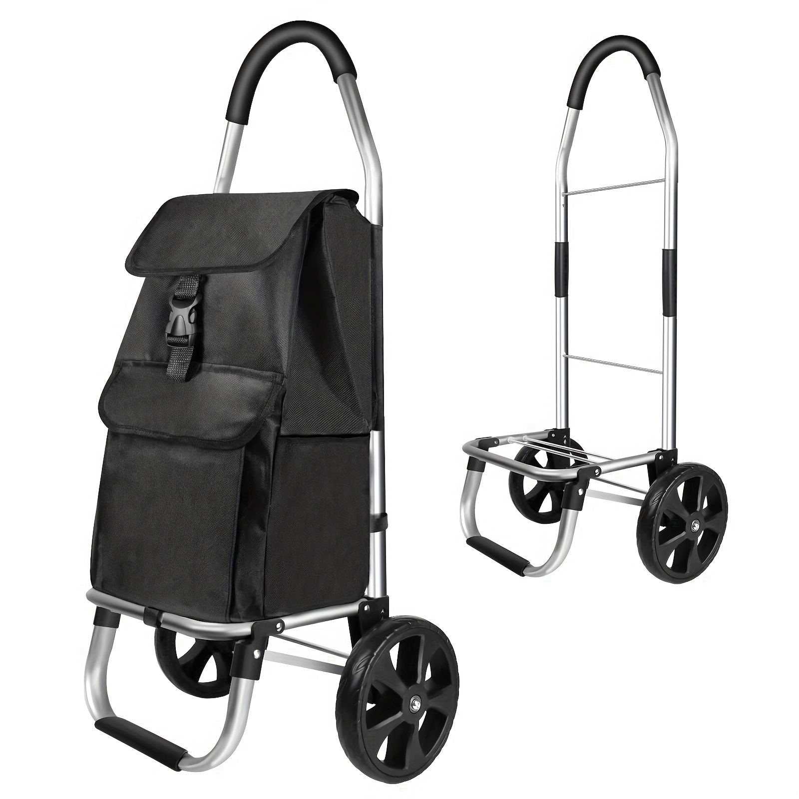 Image of Folding Shopping Trolley, Aluminium Lightweight Shopping Trolley With Removable Shopping Bag, Large Silent Wheels, 40l