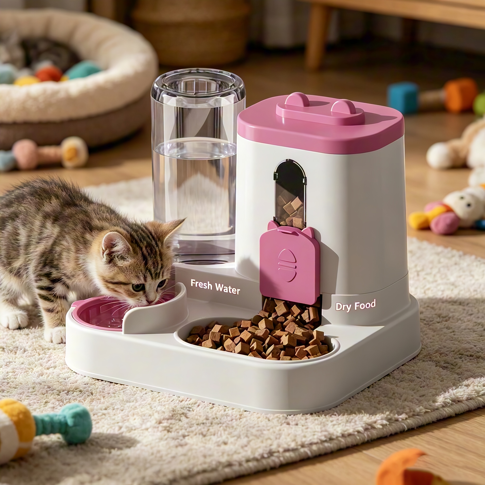TEMU Cat And Dog Automatic 2-in-1 Feeder, Pet Feeder, Non-electric, Space-saving Feeder, High-quality Feeder, Easy To Clean, Sanitary And Convenient,