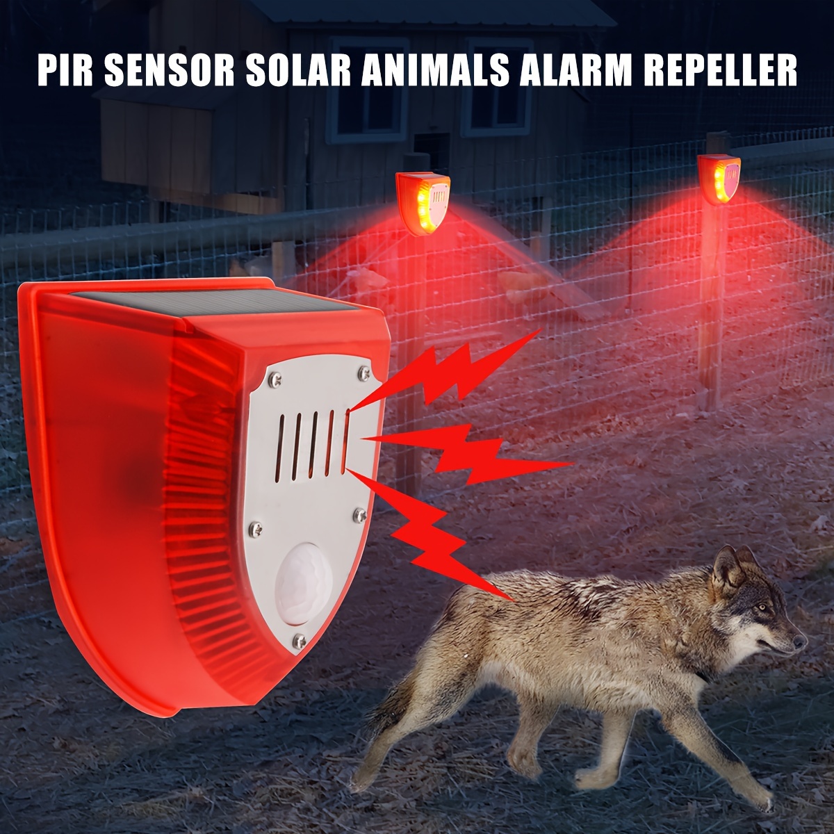 1pc solar security alarm lights 129db gunshot sounds dog barking sound light strobe light warning lamp with motion sensor for outdoor farm barn villa yard details 7