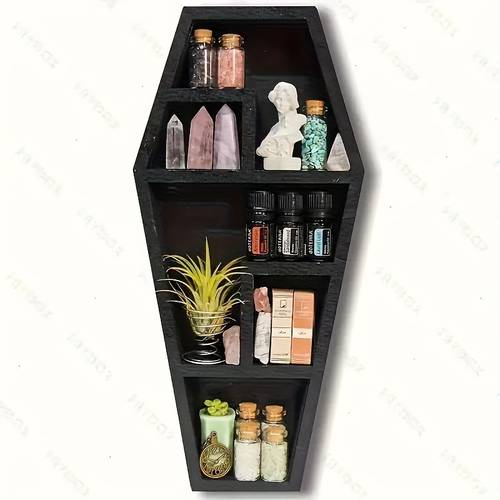 wooden coffin rack screen gothic wall decor halloween and easter small hole on back self installation required floating shelves