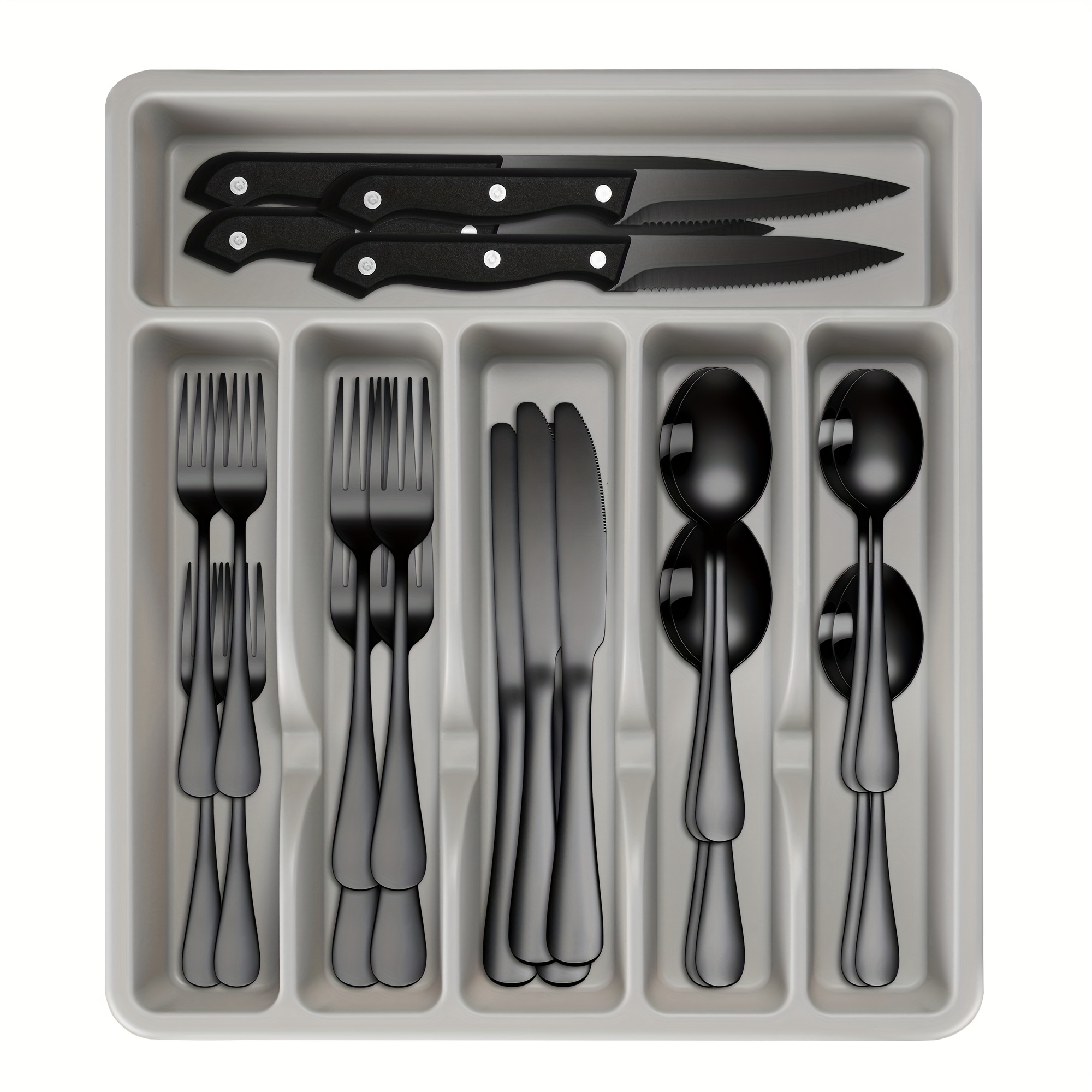 

49-piece Black Silverware Set With Organizer, Stainless Steel Flatware Set With Steak Knives For 8, Cutlery Set For , Food-grade Knives Forks And Spoons Silverware Set