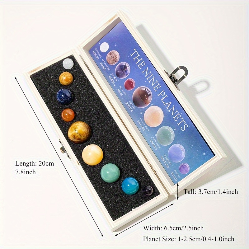 TEMU Deluxe Solar System - 9 Planets Natural Stone Set, For & Themed Tabletop Decor, Mineral Gift Box For Science Enthusiasts