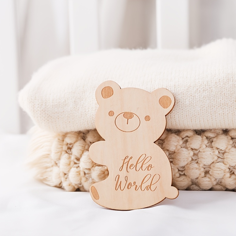 wooden bear milestone keepsake cartoon teddy bear growth record birth memory card monthly photo prop with other wood material for first year ideal christmas gift details 1